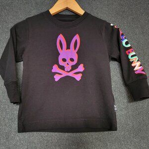 NWOT Psycho Bunny Boys’ 2T Pima Cotton Black Graphic Print Long Sleeve T-Shirt